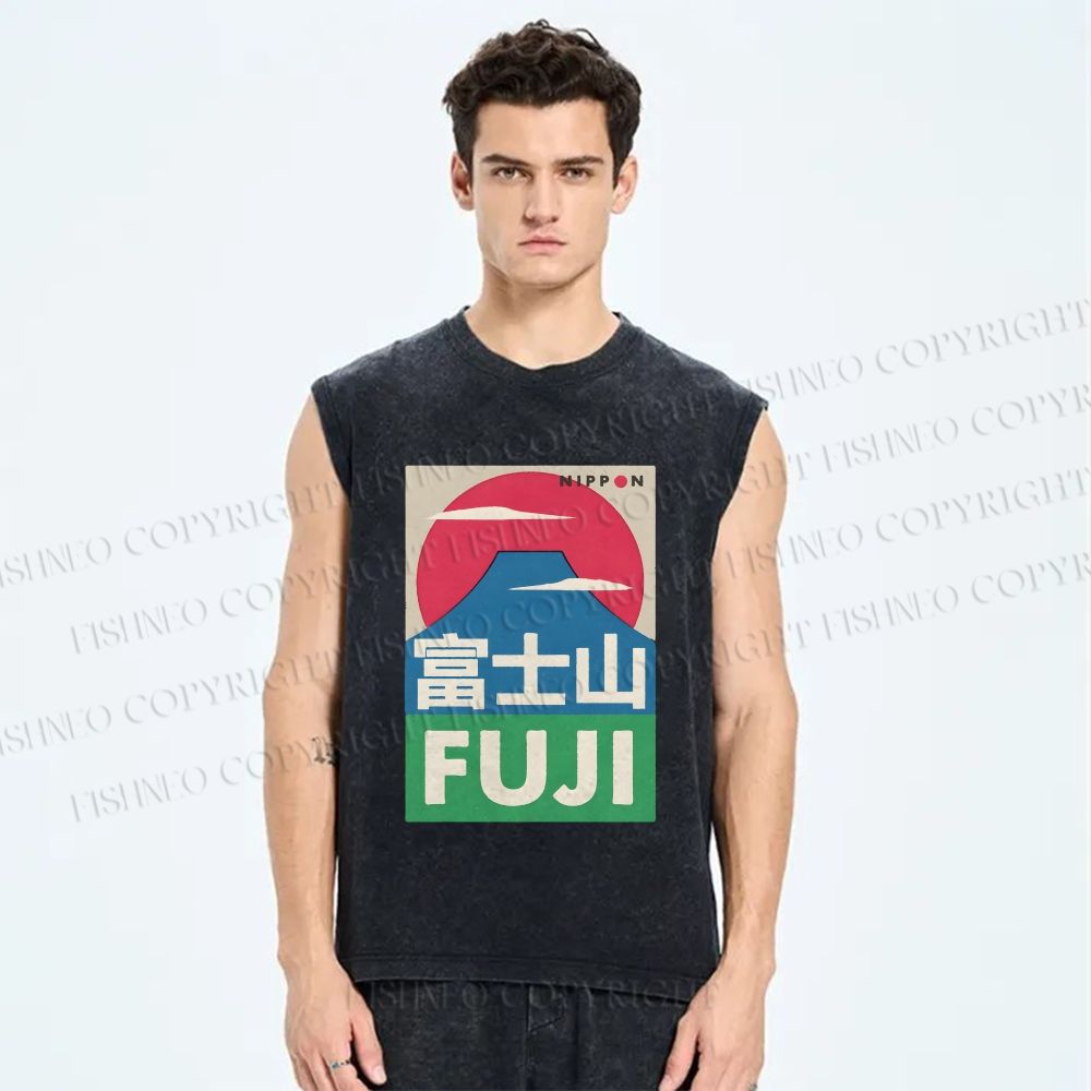 Unisex Mount Fuji Printed Washed Tank Top