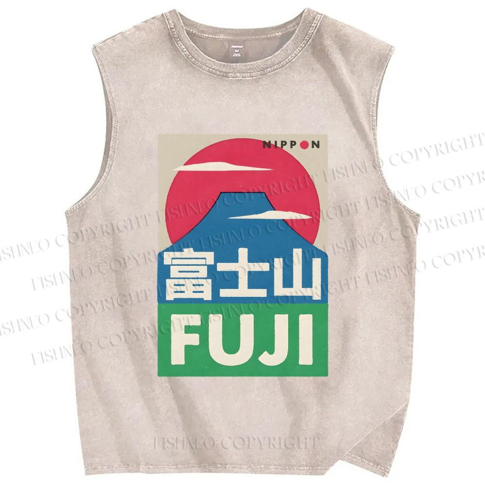 Unisex Mount Fuji Printed Washed Tank Top
