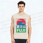Unisex Mount Fuji Printed Washed Tank Top