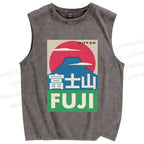 Unisex Mount Fuji Printed Washed Tank Top