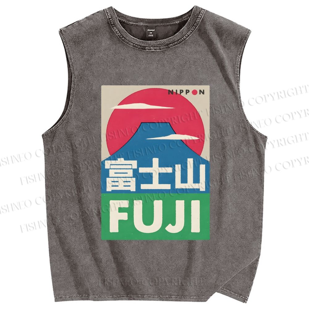 Unisex Mount Fuji Printed Washed Tank Top