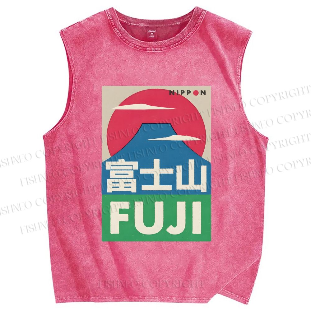Unisex Mount Fuji Printed Washed Tank Top