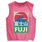 Unisex Mount Fuji Printed Washed Tank Top