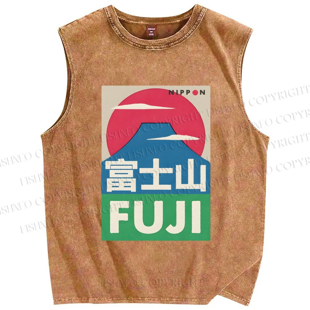 Unisex Mount Fuji Printed Washed Tank Top