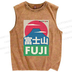 Unisex Mount Fuji Printed Washed Tank Top