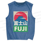 Unisex Mount Fuji Printed Washed Tank Top