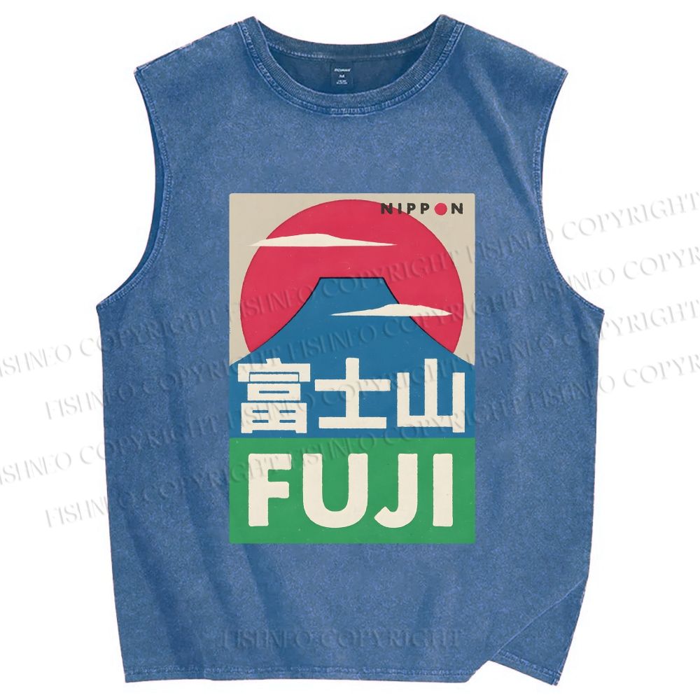 Unisex Mount Fuji Printed Washed Tank Top