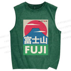Unisex Mount Fuji Printed Washed Tank Top