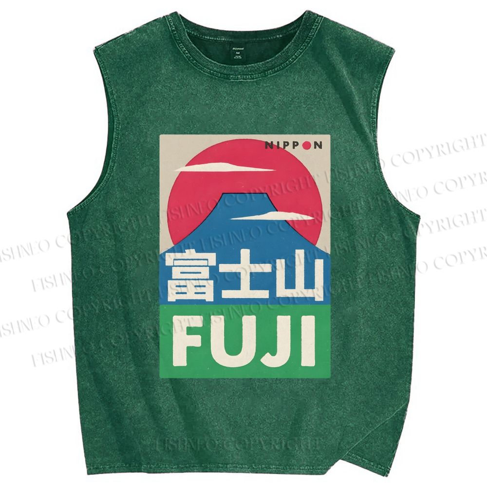 Unisex Mount Fuji Printed Washed Tank Top