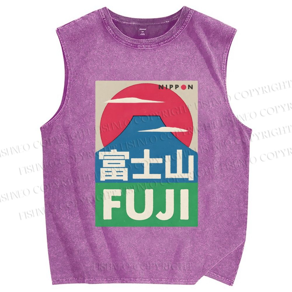 Unisex Mount Fuji Printed Washed Tank Top