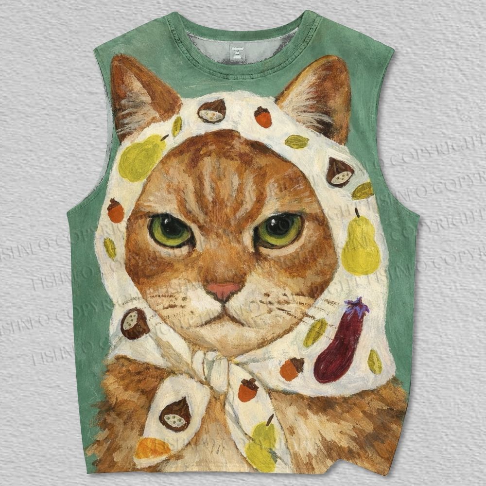 Unisex Cat Print Printed Tank Top