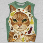 Unisex Cat Print Printed Tank Top