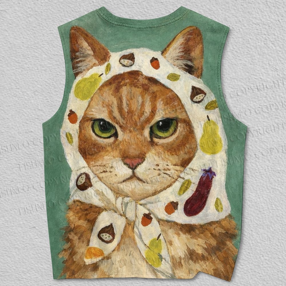 Unisex Cat Print Printed Tank Top