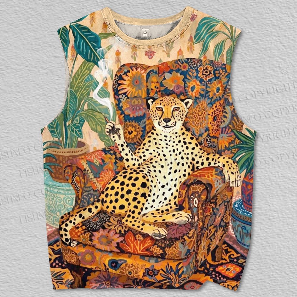 Unisex Smoking Panther Relax in Sofa Printed Tank Top