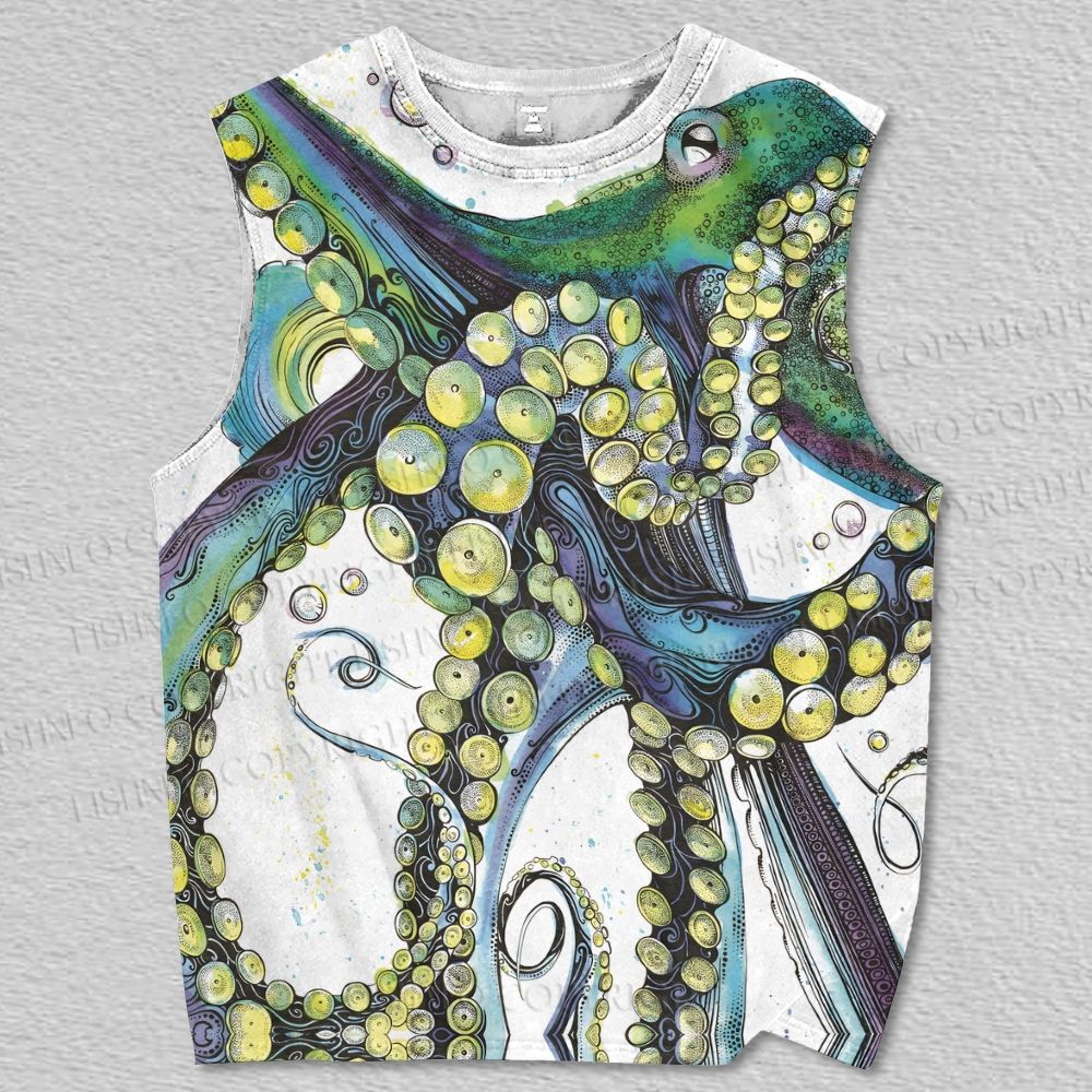 Unisex Giant Green Octopus Printed Tank Top