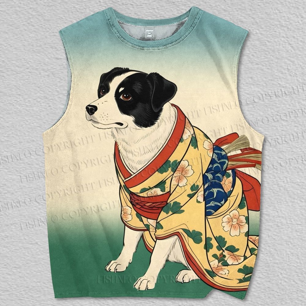 Unisex Dog in Kimono Printed Tank Top