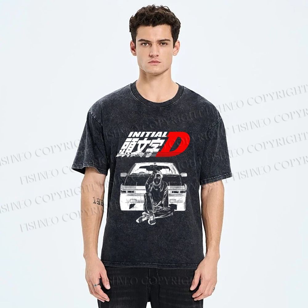 Unisex Initial D Takumi Fujiwara Printed Washed Tee