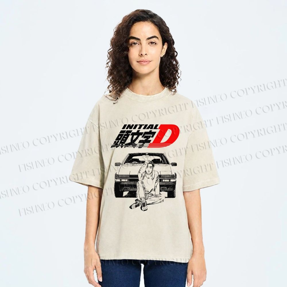 Unisex Initial D Takumi Fujiwara Printed Washed Tee