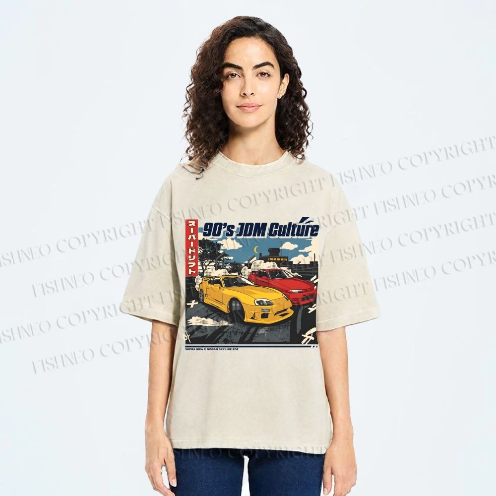 Unisex 90's JDM Culture Printed Washed Tee