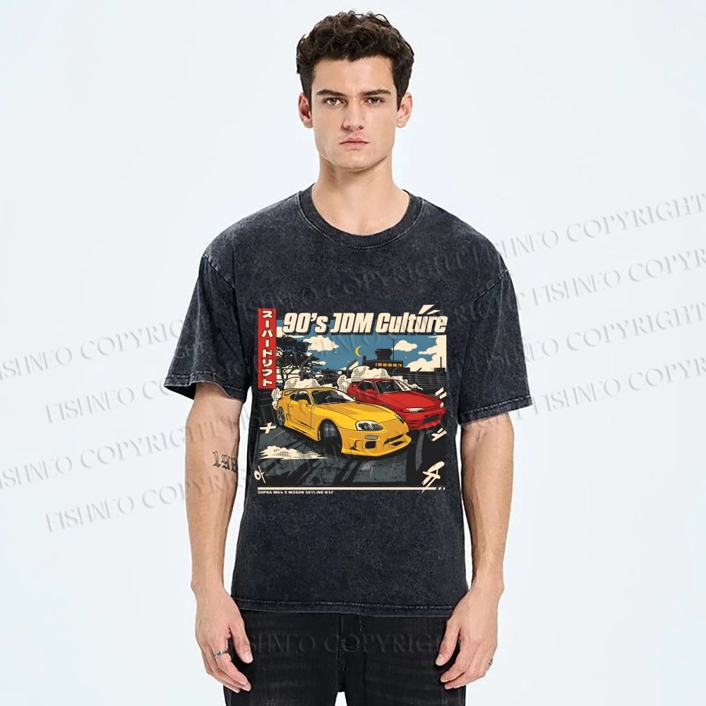 Unisex 90's JDM Culture Printed Washed Tee