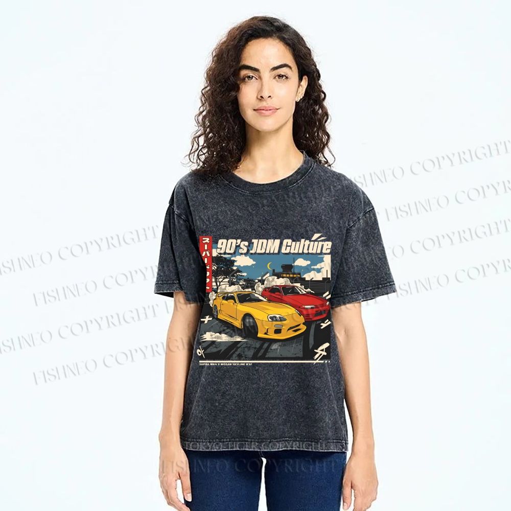 Unisex 90's JDM Culture Printed Washed Tee