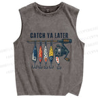 Unisex Catch Ya Later Fishhook Printed Washed Tank Top