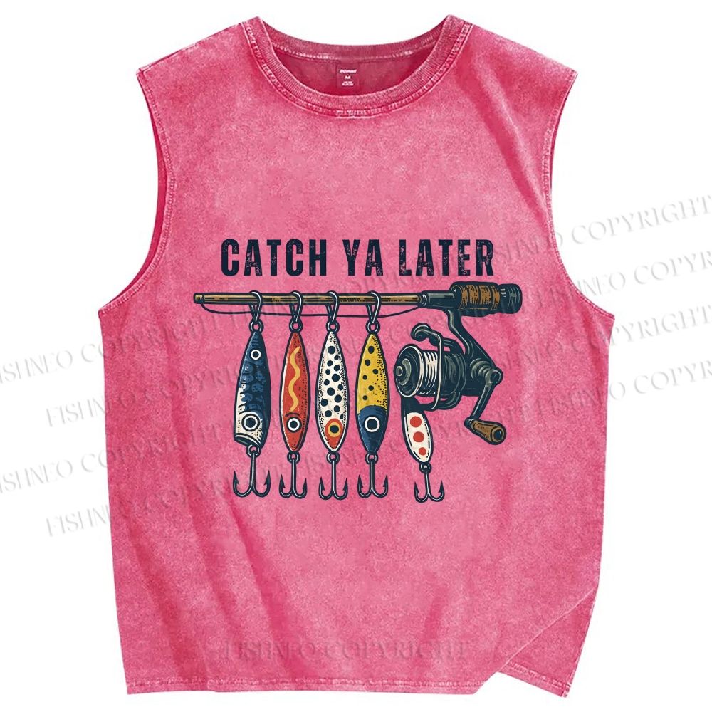 Unisex Catch Ya Later Fishhook Printed Washed Tank Top