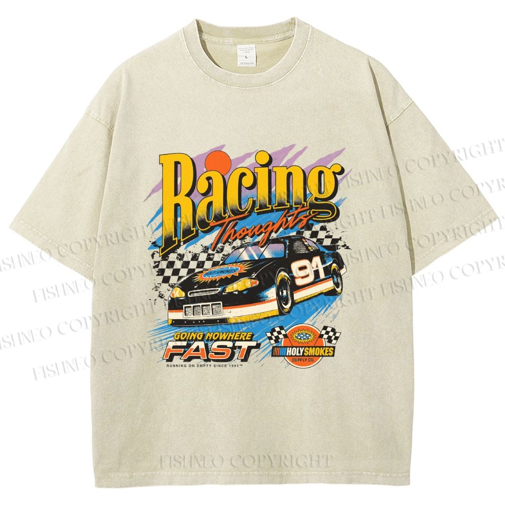 Unisex Racing Thoughts Printed Washed Tee