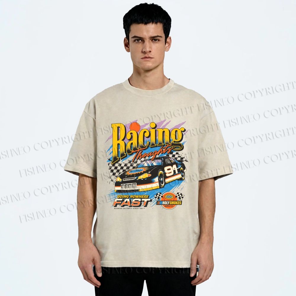 Unisex Racing Thoughts Printed Washed Tee