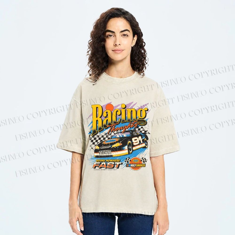 Unisex Racing Thoughts Printed Washed Tee