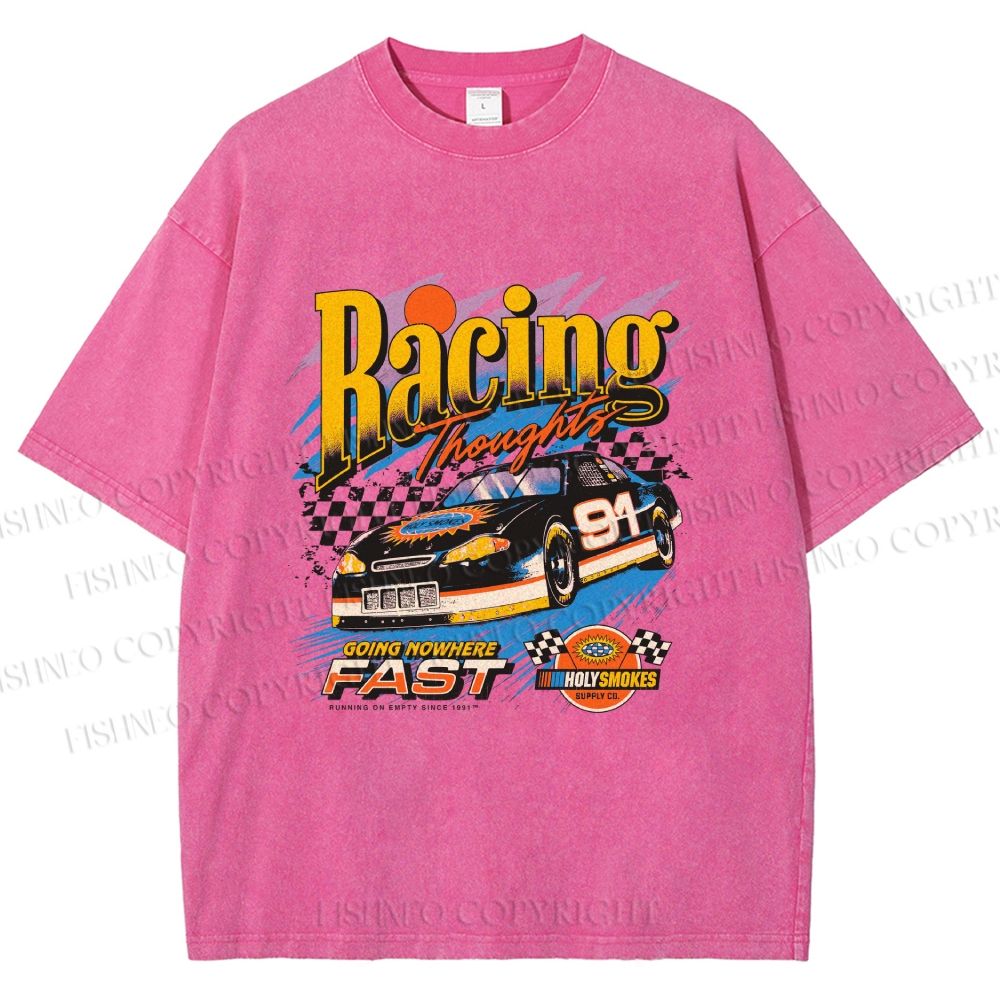 Unisex Racing Thoughts Printed Washed Tee