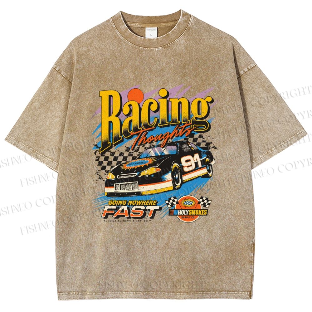 Unisex Racing Thoughts Printed Washed Tee