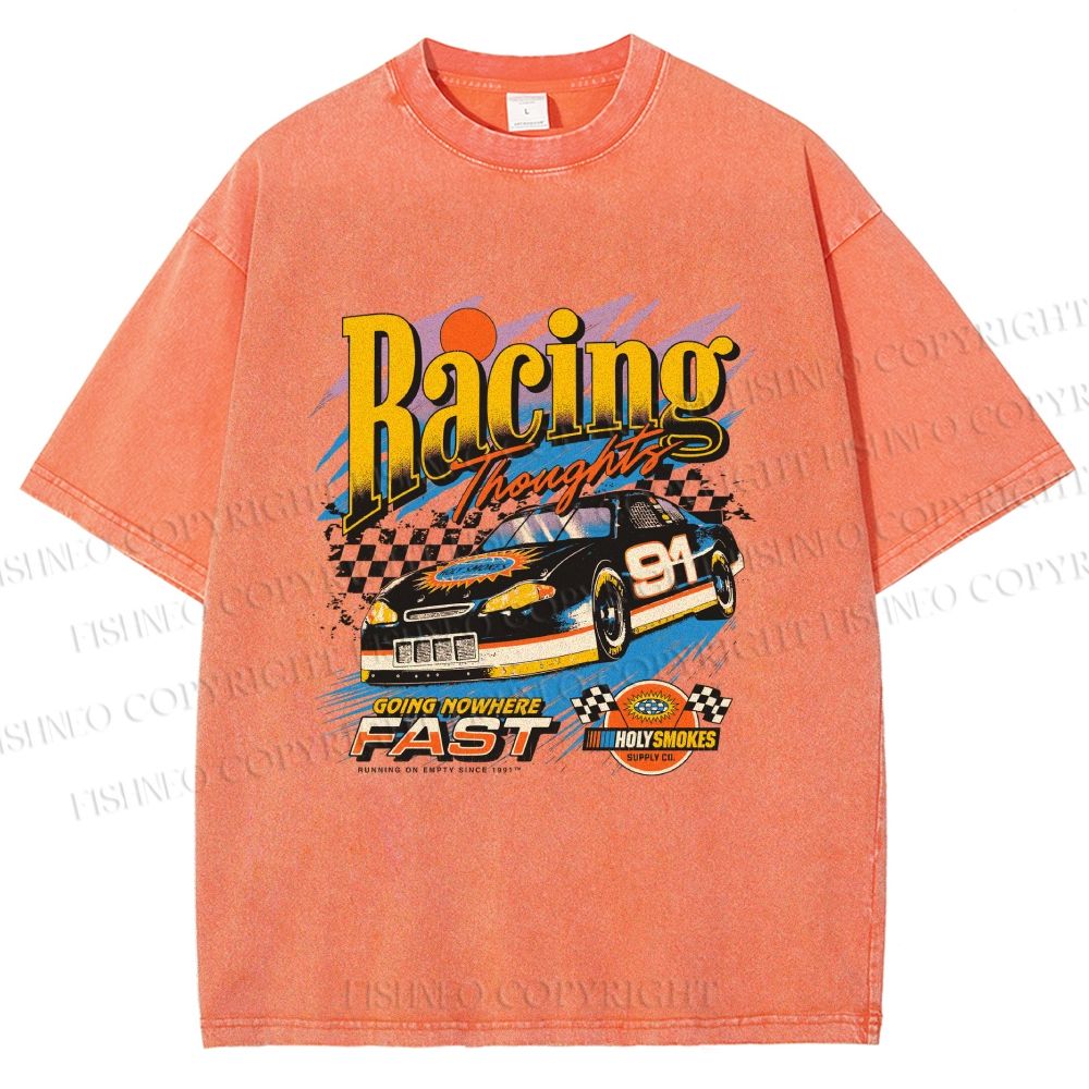 Unisex Racing Thoughts Printed Washed Tee