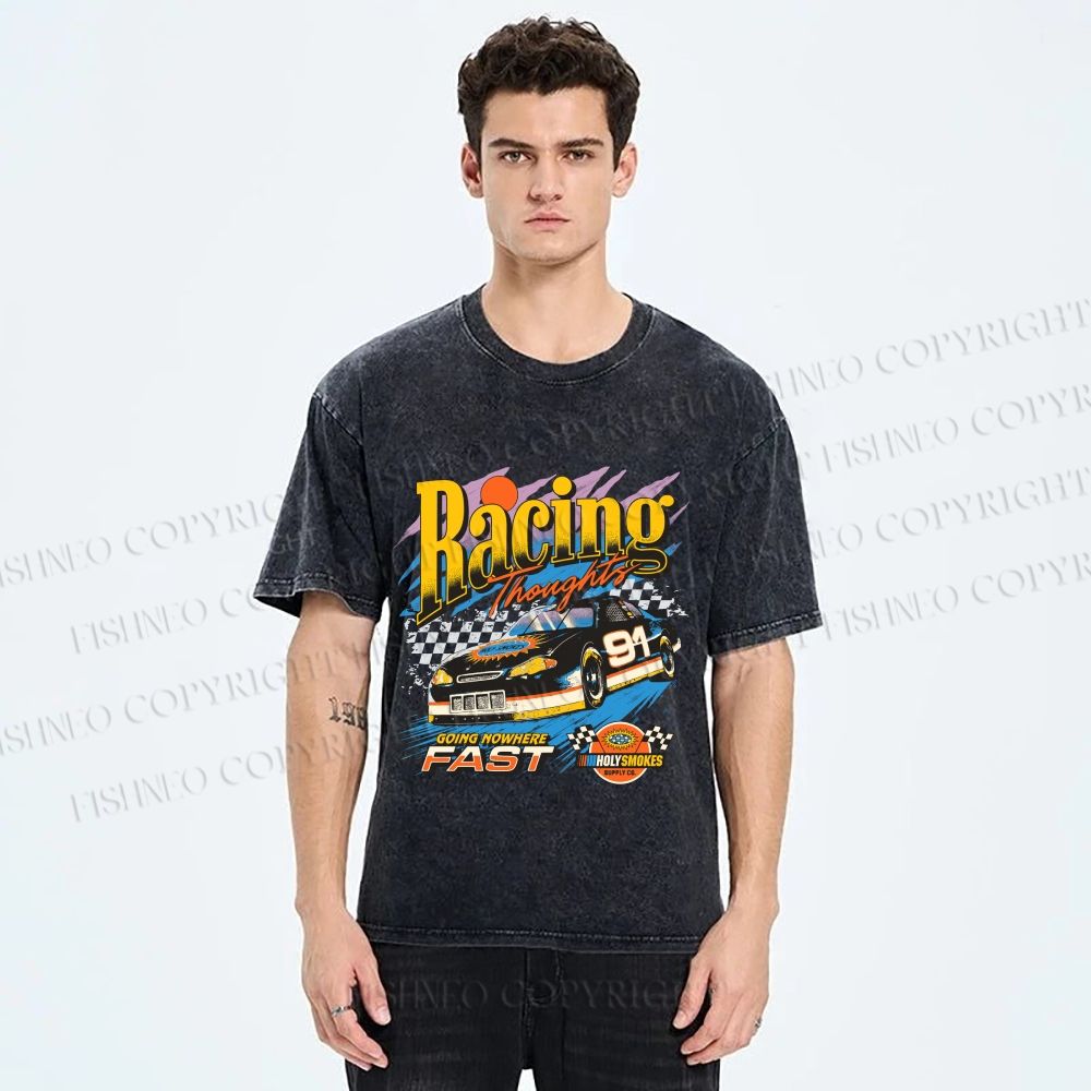 Unisex Racing Thoughts Printed Washed Tee