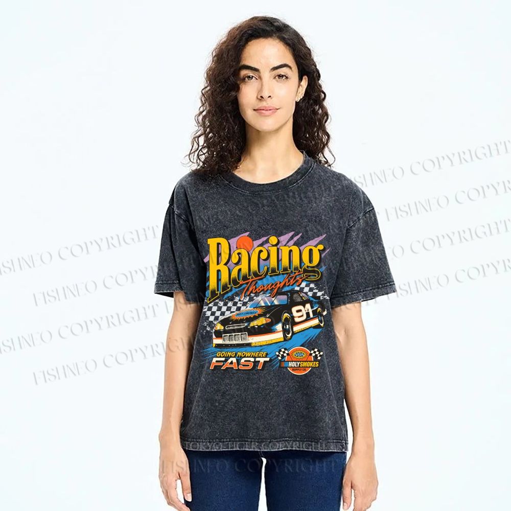 Unisex Racing Thoughts Printed Washed Tee