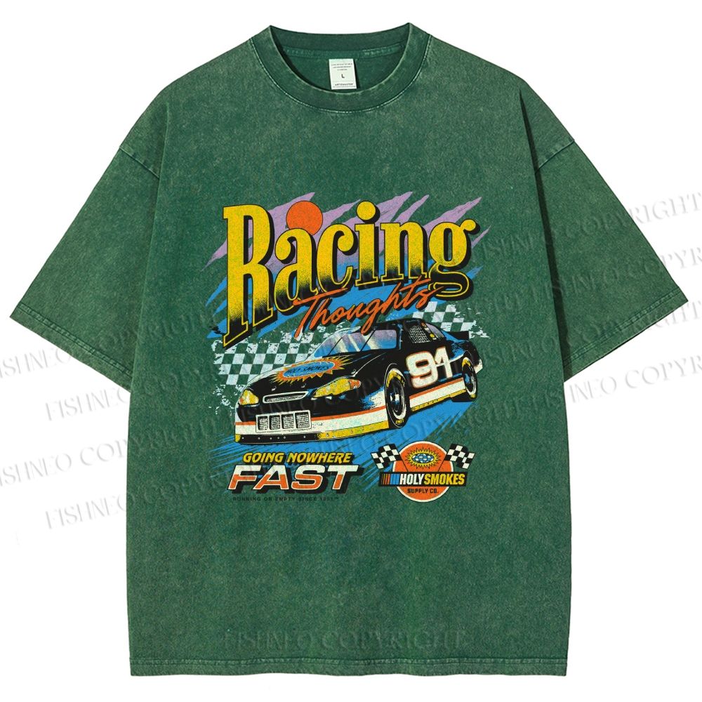 Unisex Racing Thoughts Printed Washed Tee