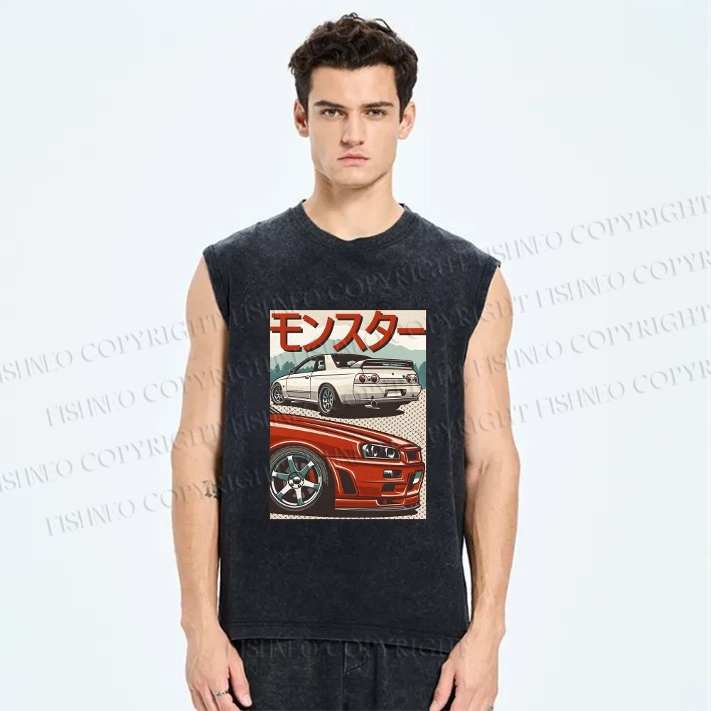 Unisex Monster Skyline GTR R32 & R34 Printed Washed Tank Top