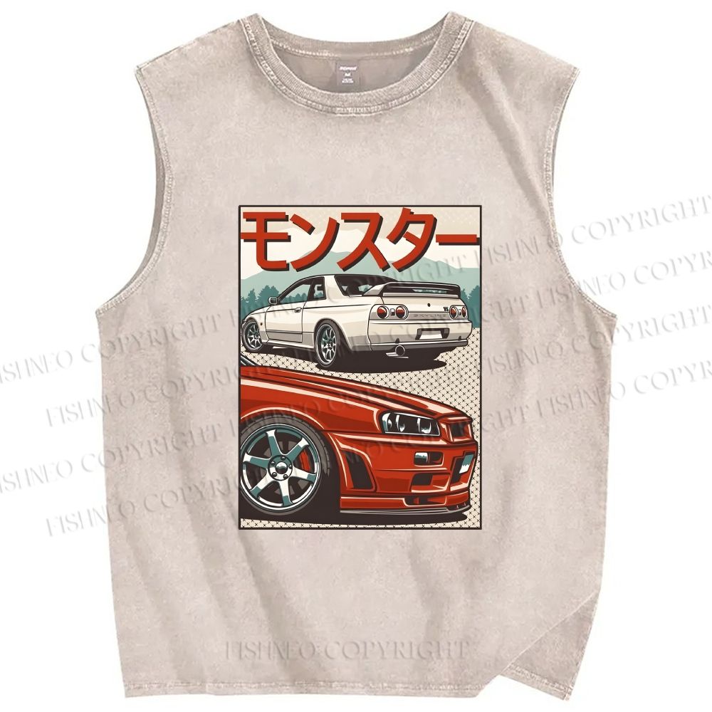 Unisex Monster Skyline GTR R32 & R34 Printed Washed Tank Top