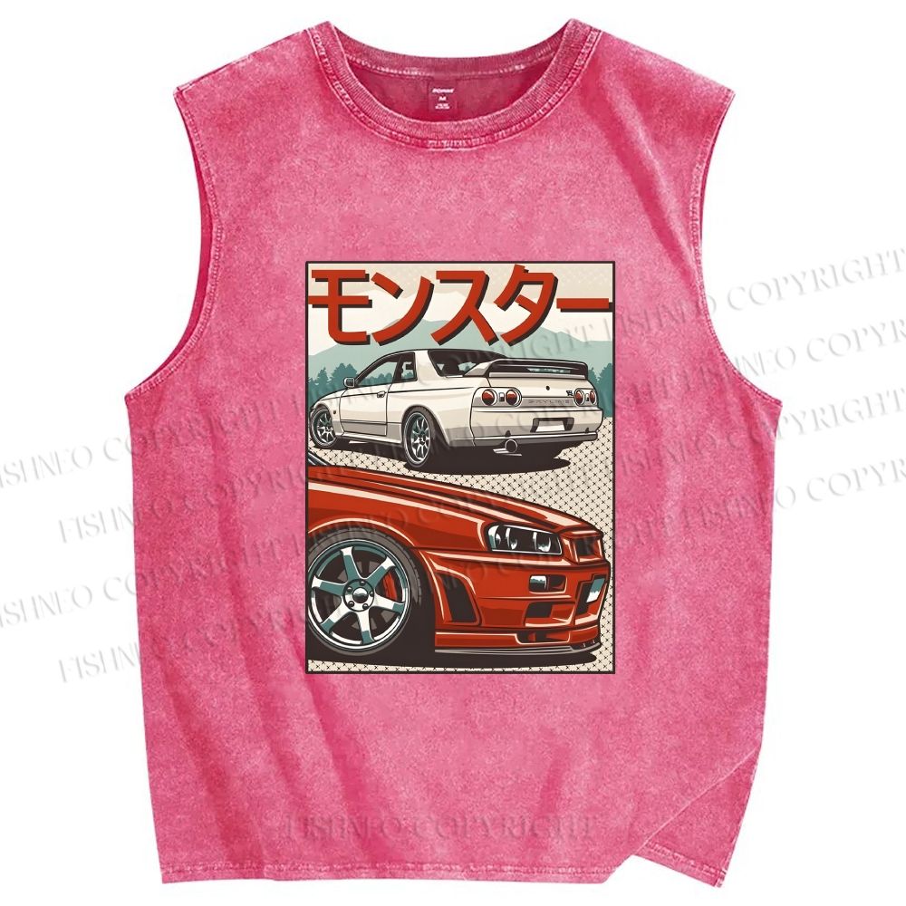 Unisex Monster Skyline GTR R32 & R34 Printed Washed Tank Top