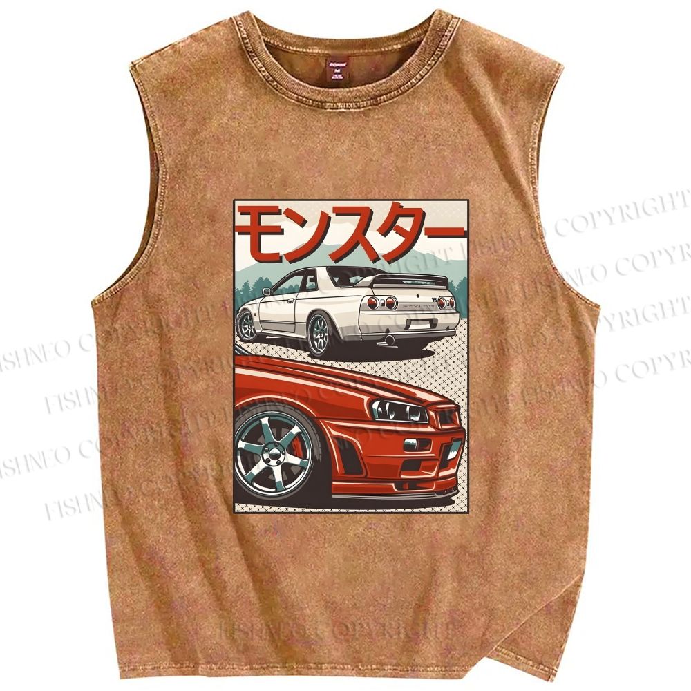 Unisex Monster Skyline GTR R32 & R34 Printed Washed Tank Top