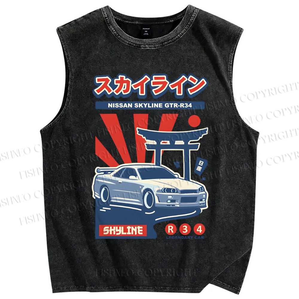 Unisex Nissan Skyline GT-R R34 Printed Washed Tank Top