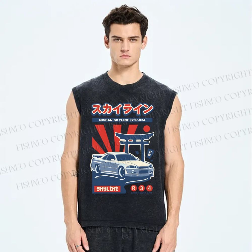 Unisex Nissan Skyline GT-R R34 Printed Washed Tank Top