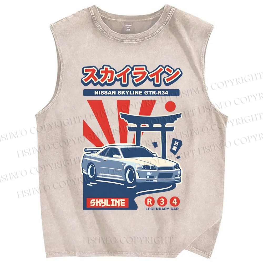 Unisex Nissan Skyline GT-R R34 Printed Washed Tank Top