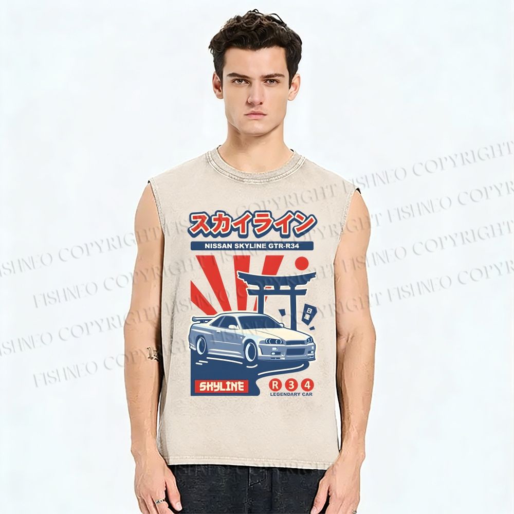 Unisex Nissan Skyline GT-R R34 Printed Washed Tank Top