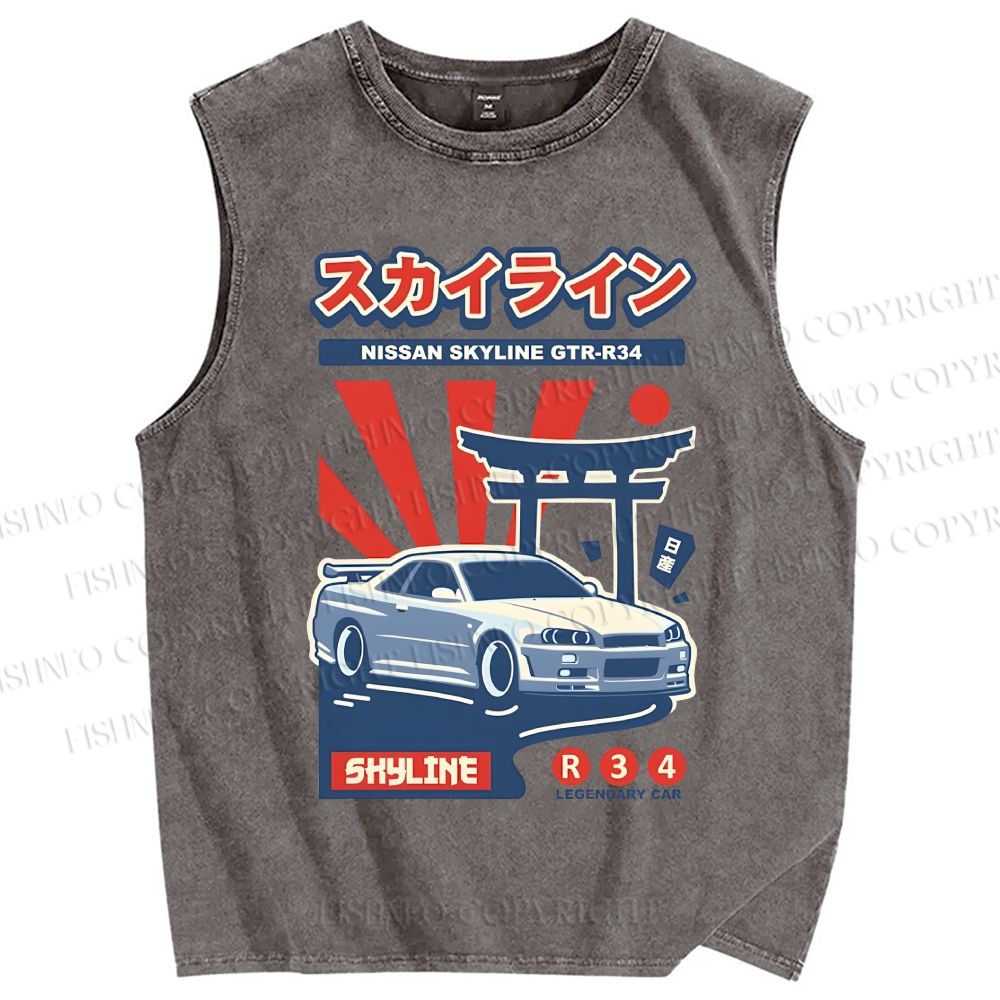Unisex Nissan Skyline GT-R R34 Printed Washed Tank Top