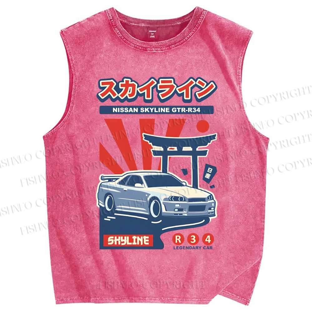 Unisex Nissan Skyline GT-R R34 Printed Washed Tank Top