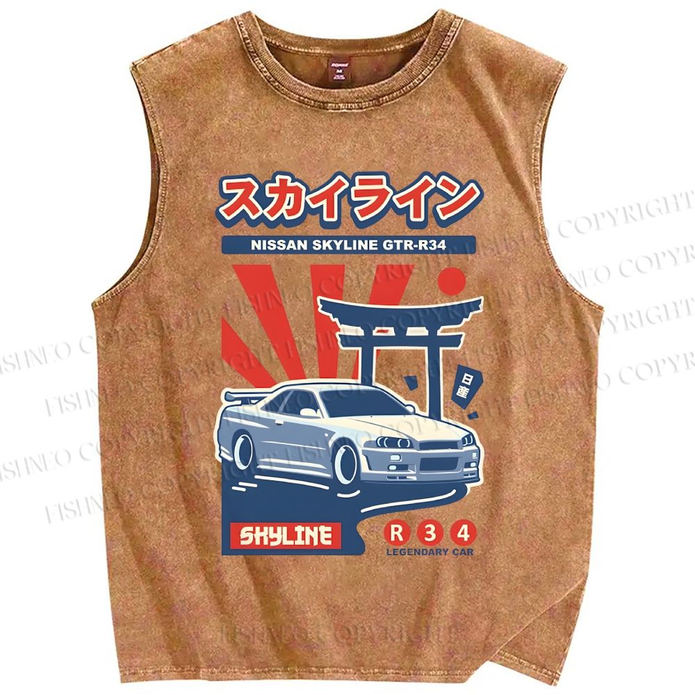 Unisex Nissan Skyline GT-R R34 Printed Washed Tank Top