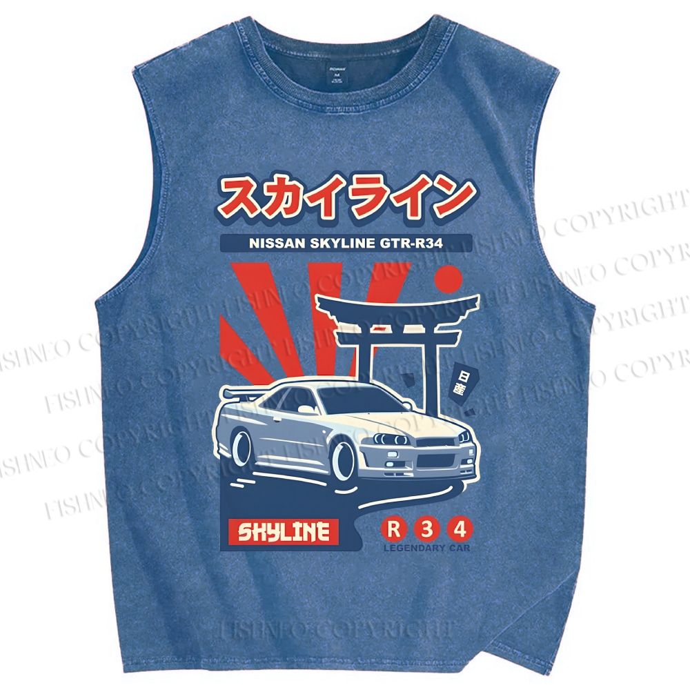 Unisex Nissan Skyline GT-R R34 Printed Washed Tank Top