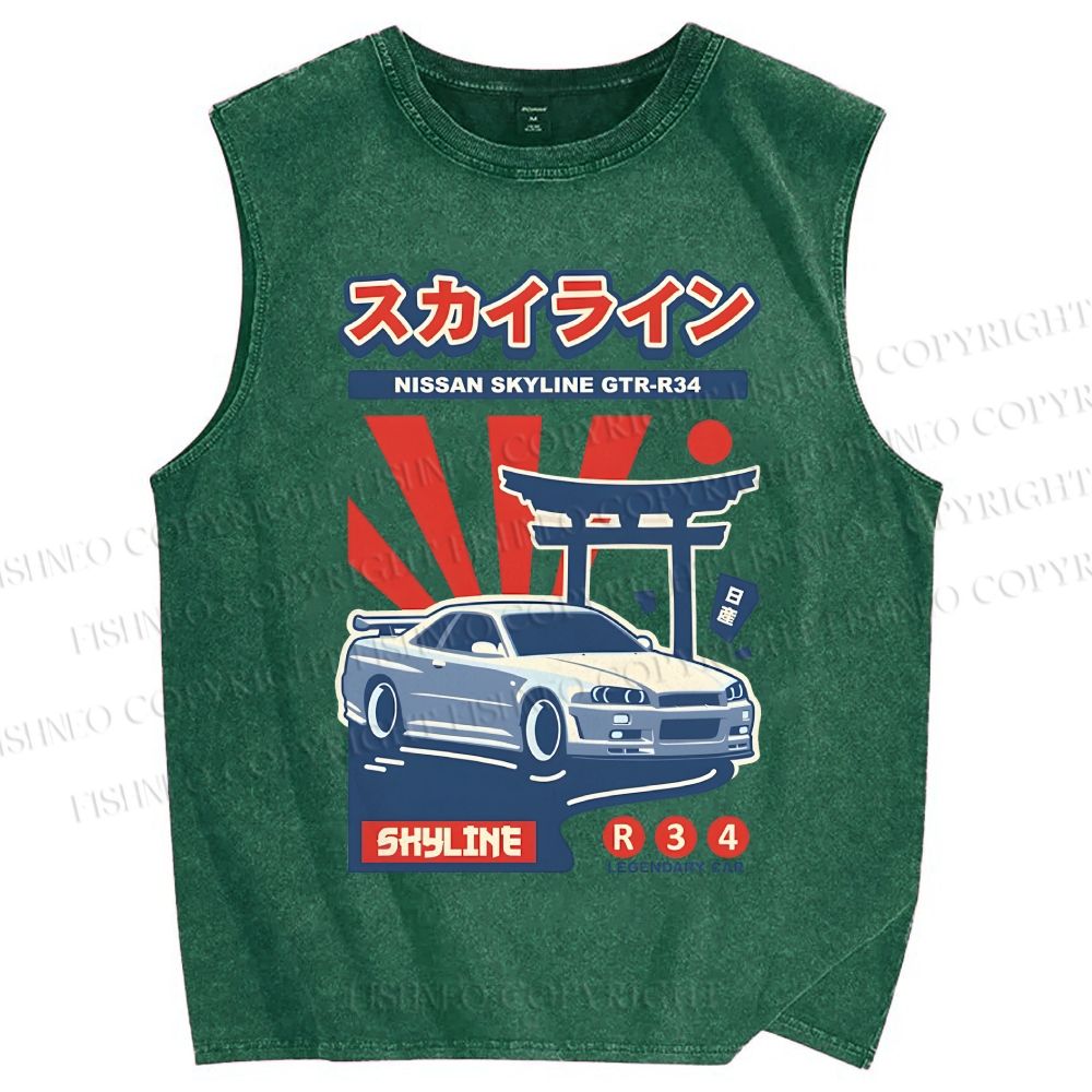 Unisex Nissan Skyline GT-R R34 Printed Washed Tank Top