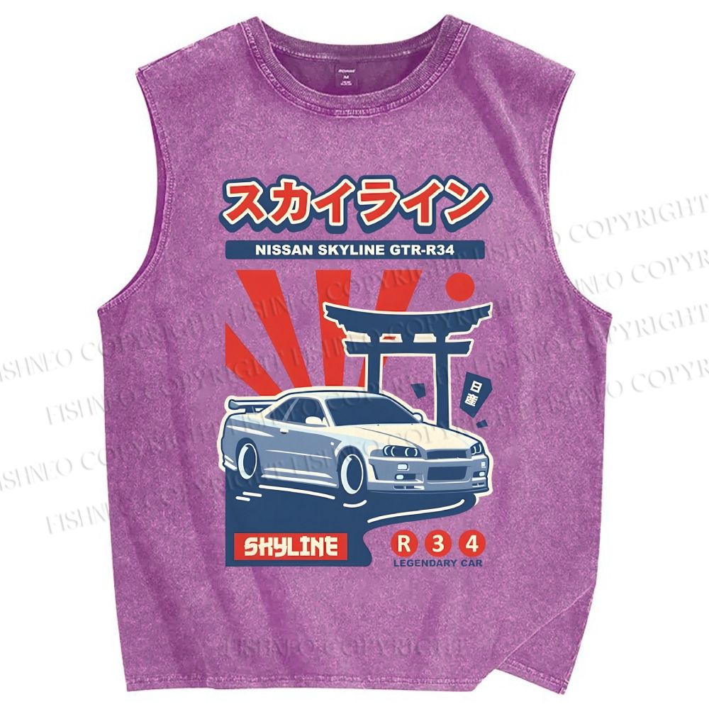 Unisex Nissan Skyline GT-R R34 Printed Washed Tank Top